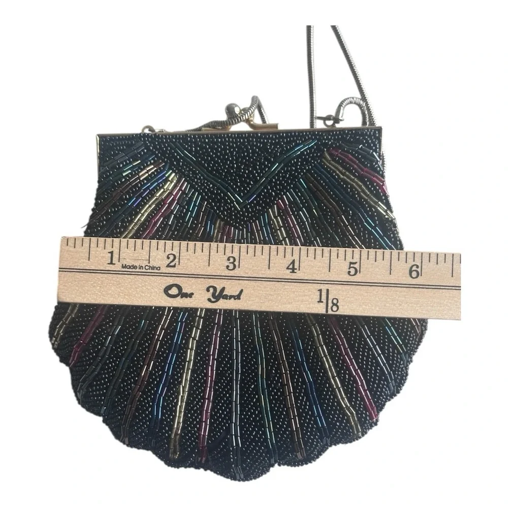 Vintage Lord & Taylor Elegant Black‎ Multicolor Shell Clutch with metal strap